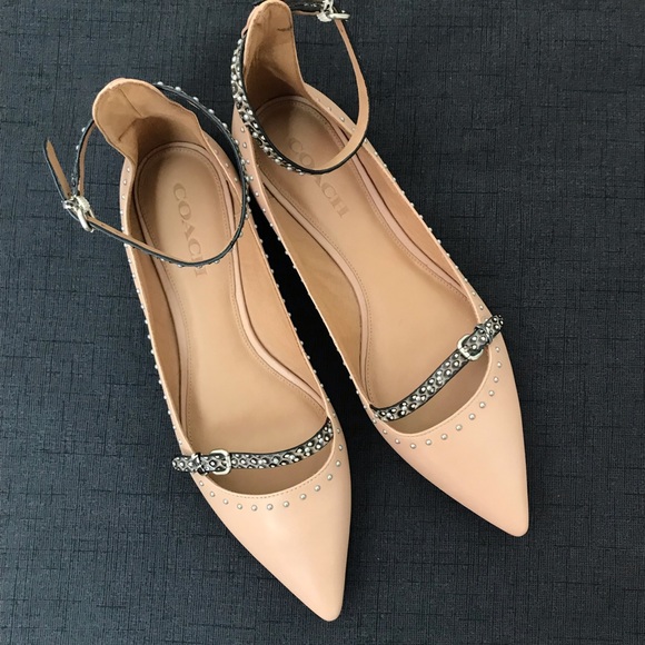 Coach Shoes - Coach “Jody” Nude Leather Studded Flats 10B EUC